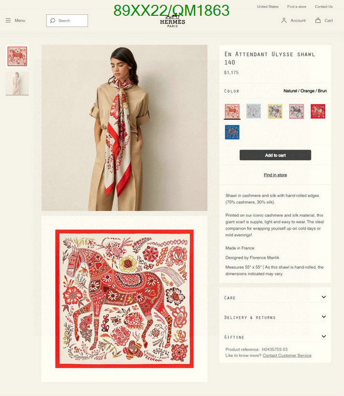 Hermes-Scarf Code: QM1863 $: 89USD