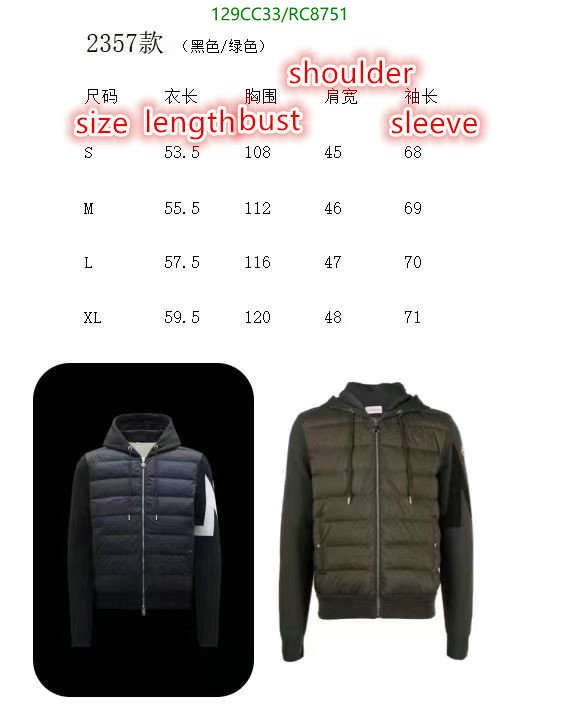 Moncler-Down jacket Men Code: RC8751 $: 129USD