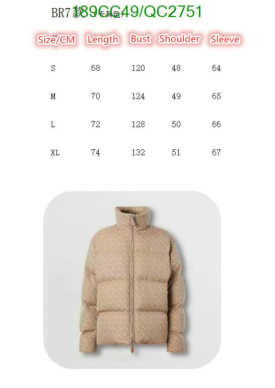 Burberry-Down jacket Men Code: QC2751 $: 189USD