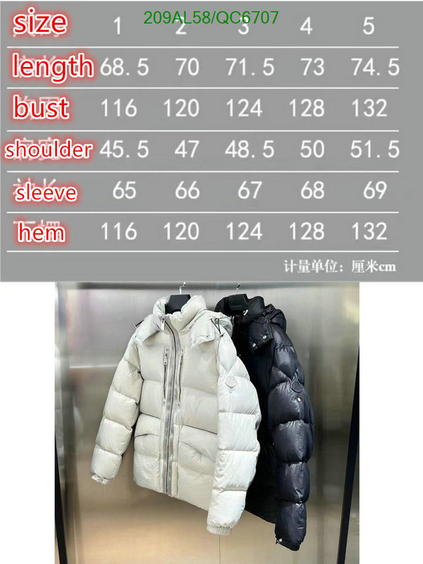 Moncler-Down jacket Men Code: QC6707 $: 209USD