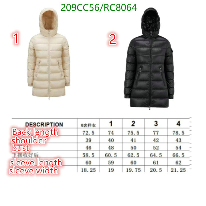 Moncler-Down jacket Women Code: RC8064 $: 209USD