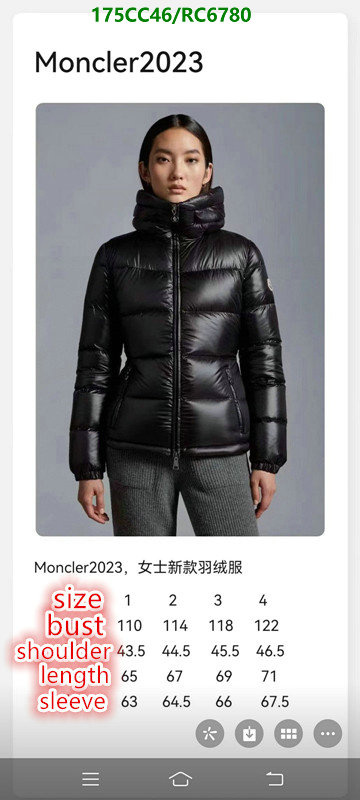 Moncler-Down jacket Women Code: RC6780 $: 175USD