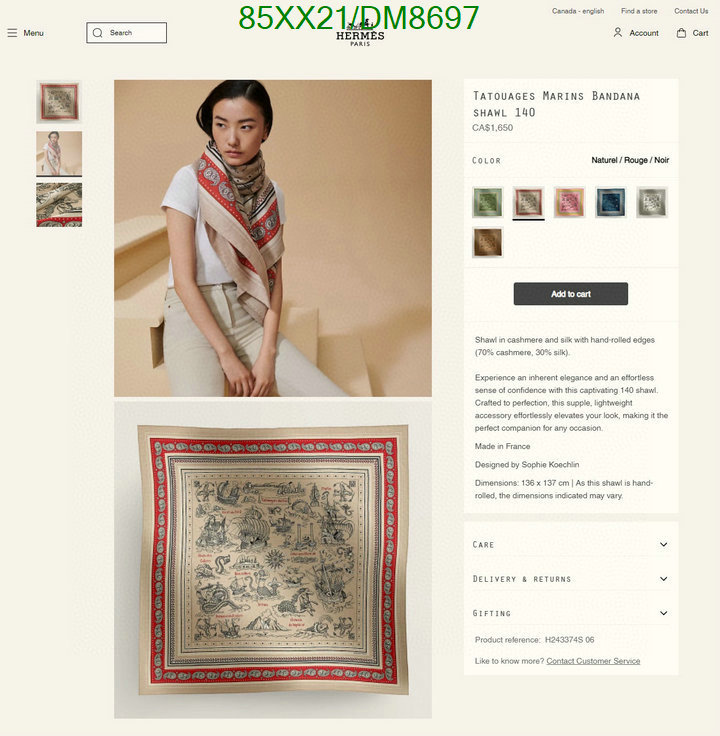 Hermes-Scarf Code: DM8697 $: 85USD