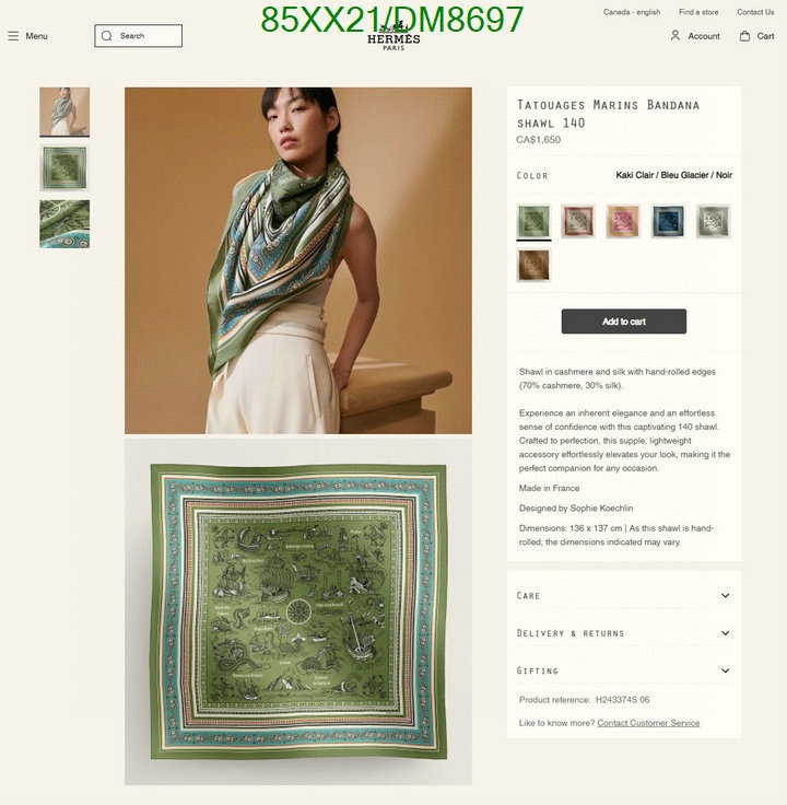 Hermes-Scarf Code: DM8697 $: 85USD