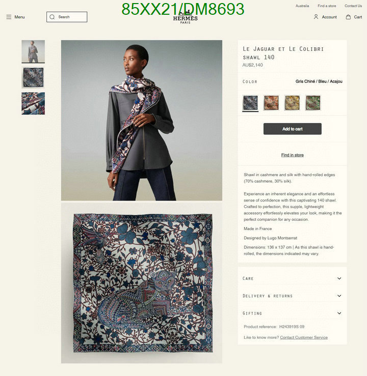 Hermes-Scarf Code: DM8693 $: 85USD