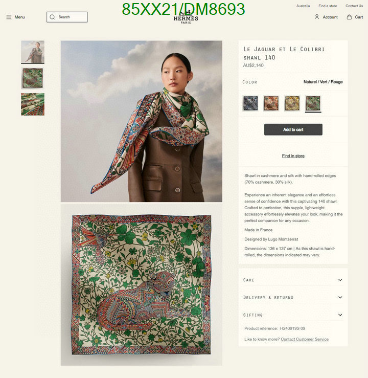 Hermes-Scarf Code: DM8693 $: 85USD