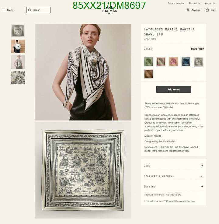 Hermes-Scarf Code: DM8697 $: 85USD