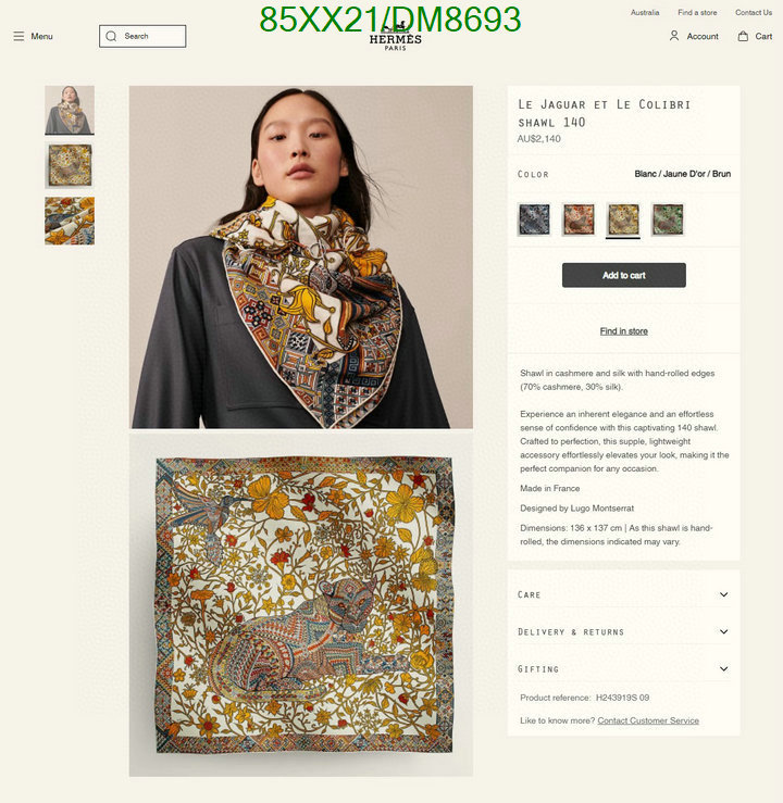 Hermes-Scarf Code: DM8693 $: 85USD