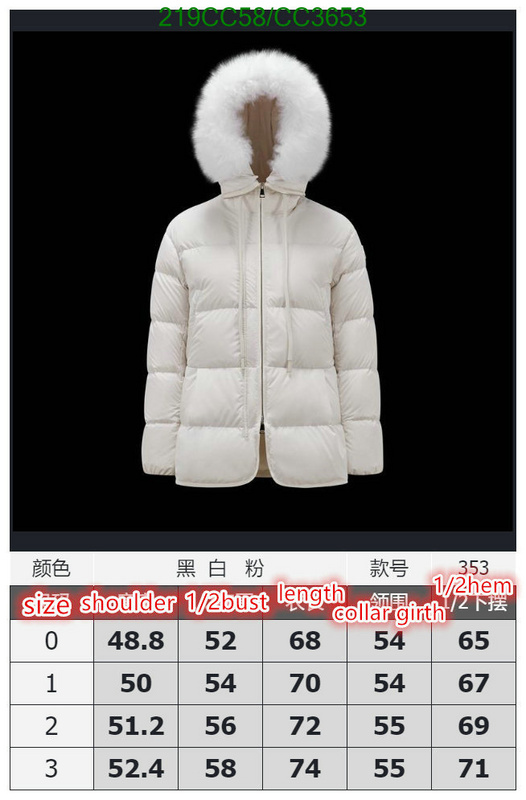 Moncler-Down jacket Women Code: CC3653 $: 219USD