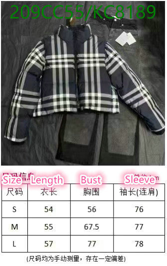 Burberry-Down jacket Women Code: KC8189 $: 209USD