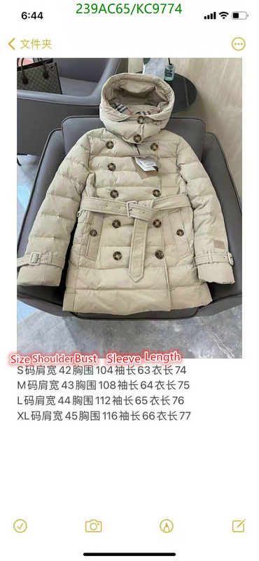 Burberry-Down jacket Women Code: KC9774 $: 239USD