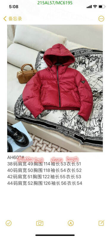 Prada-Down jacket Women Code: MC6195 $: 215USD
