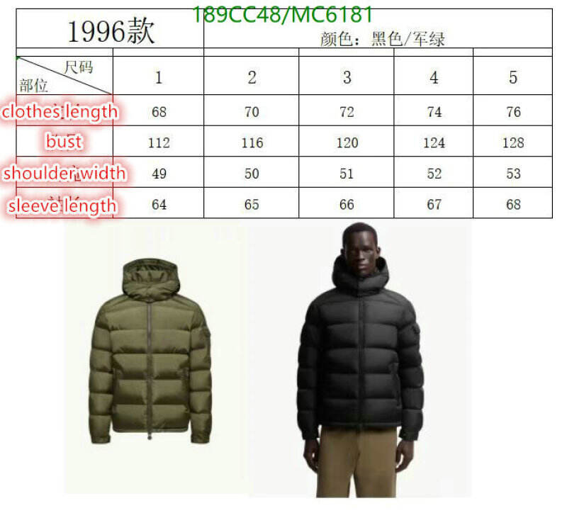 Moncler-Down jacket Men Code: MC6181 $: 189USD