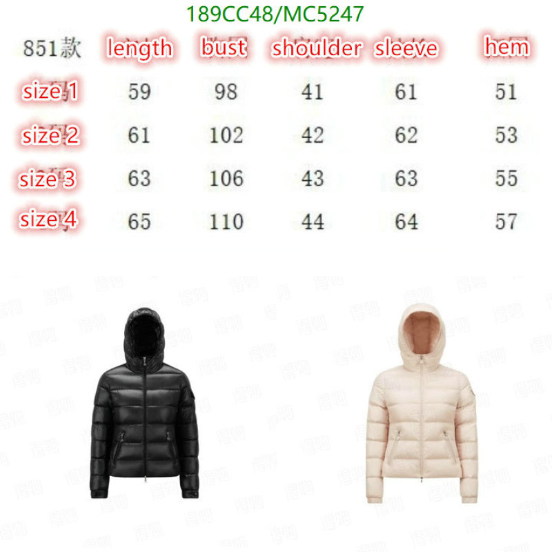 Moncler-Down jacket Women Code: MC5247 $: 189USD