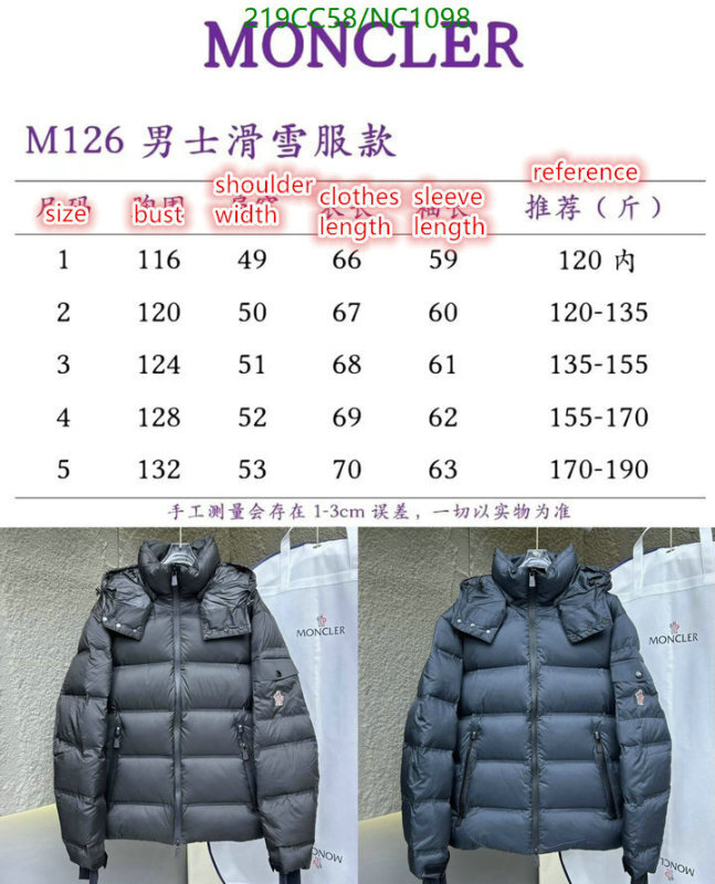 Moncler-Down jacket Men Code: NC1098 $: 219USD