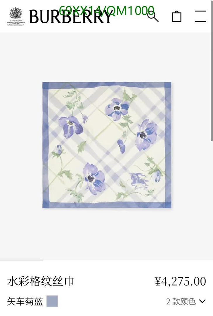 Burberry-Scarves Code: QM1000 $: 69USD