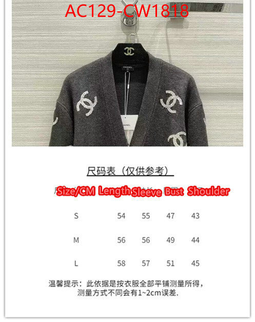 Clothing-Chanel,designer 1:1 replica , ID: CW1818,$: 129USD