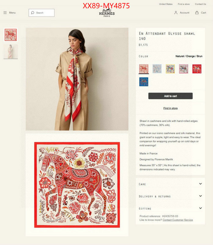 Scarf-Hermes where could you find a great quality designer ID: MY4875 $: 89USD