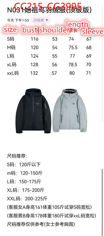 Down jacket Men-Arcteryx designer replica ID: CG3995 $: 215USD