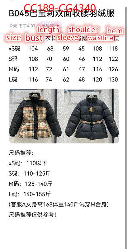 Down jacket Women-Burberry best quality replica ID: CG4340 $: 189USD