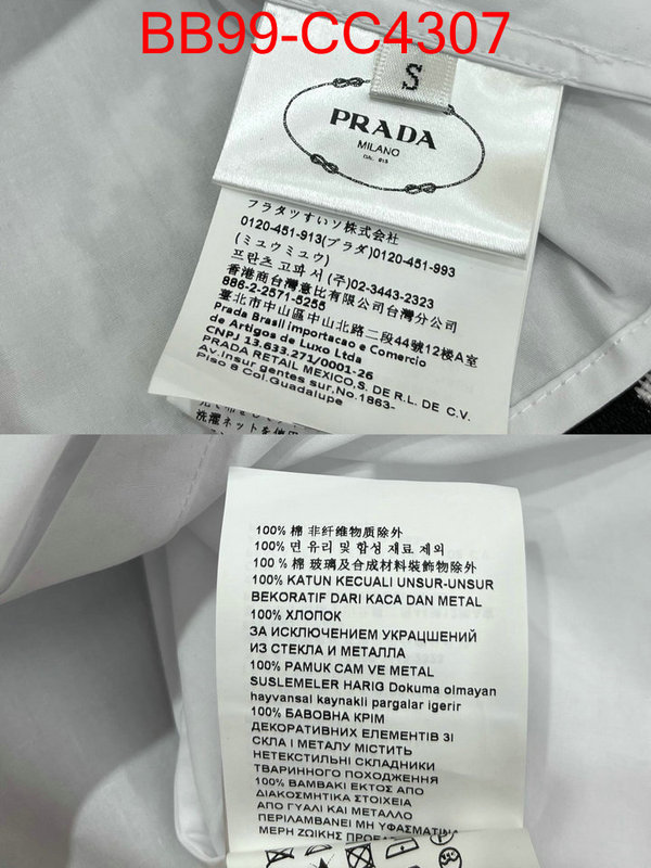 Clothing-Prada designer 1:1 replica ID: CC4307 $: 99USD