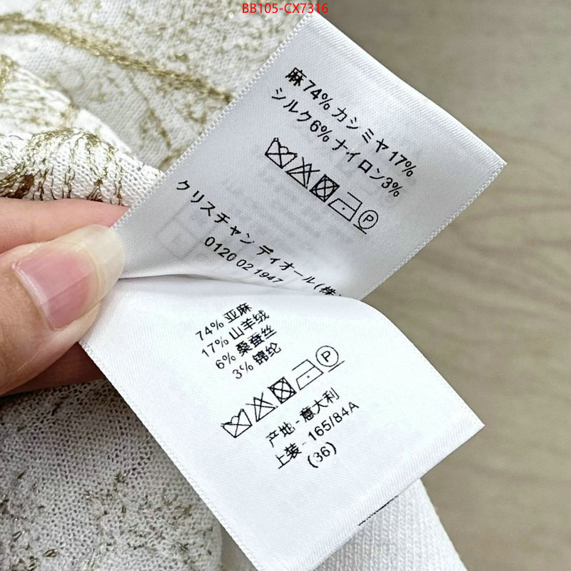 Clothing-Dior top brands like ID: CX7316 $: 105USD