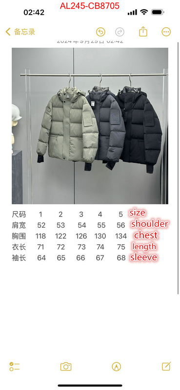 Down jacket Men-Moncler shop designer replica ID: CB8705 $: 245USD