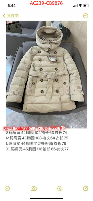 Down jacket Women-Burberry top quality fake ID: CB9876 $: 239USD