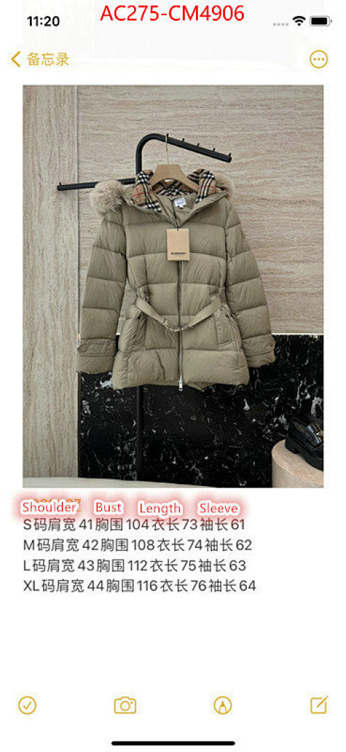 Down jacket Women-Burberry ID: CM4906 $: 275USD
