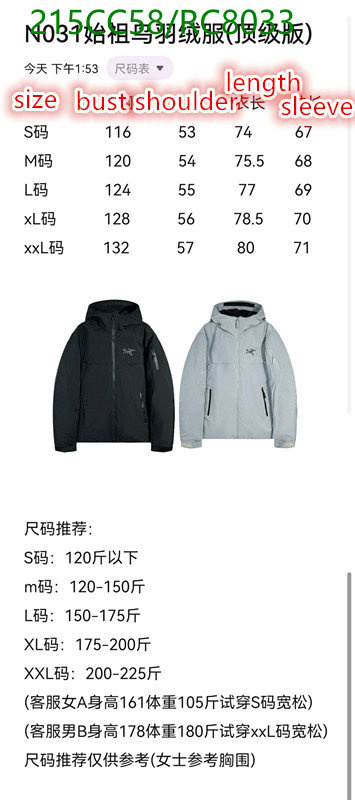 Down jacket Men-ARCTERYX Code: RC8033 $: 215USD