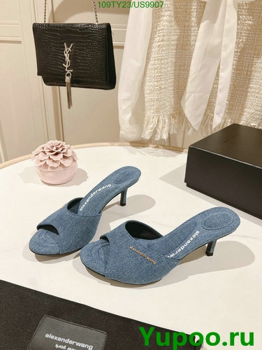 Alexander Wang Women's Denim Open Toe Heel Mules Slides Sandals US9907