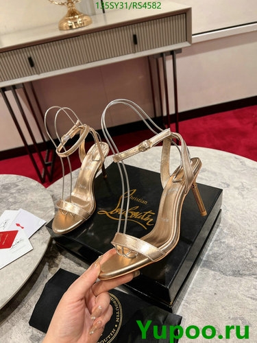 Christian Louboutin Women's Gold Calfskin Sandals, Heel Height 8.5 CM