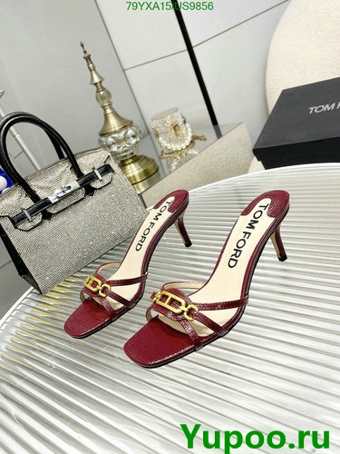 Tom Ford Women's Leather Heeled Sandals with Chain Detail - US9856