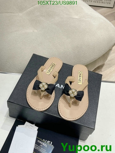 Chanel Women's Thong Sandals with Bow Accent - Beige, EU Size 35-42