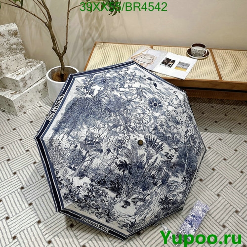 Dior Blue Toile de Jouy Reverse Travel Umbrella Ladies Sun Rain Parasol