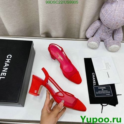 Chanel Slingback Pumps Red Sheepskin & Silk Satin, Women Shoes, Heel Height 6cm