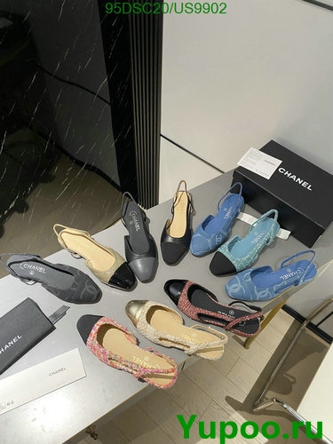 Chanel Slingback Shoes for Women - Fabric & Sheepskin, Heel Height: 1.5CM