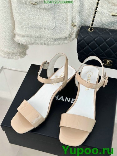 Chanel Women's Beige Patent Leather & Sheepskin Ankle Strap Flat Sandals