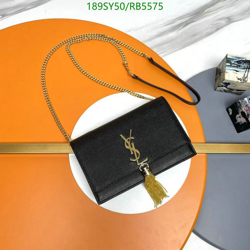 Yves Saint Laurent Monogram Chain Wallet with Tassel - Black Cowhide Leather