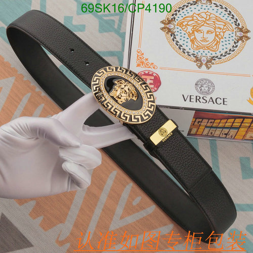 Versace Men's Black Cowhide Leather Belt with Medusa Buckle - 3.8CM Width