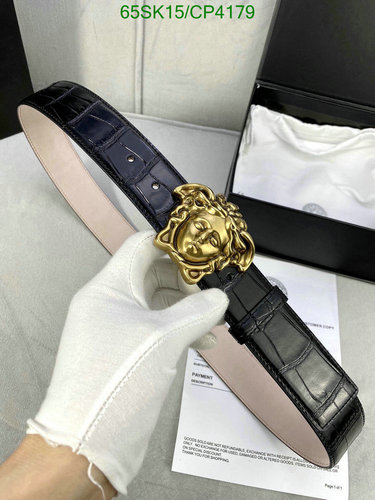 Versace Men's Medusa Head Buckle Belt - Black Croc-Embossed Cowhide