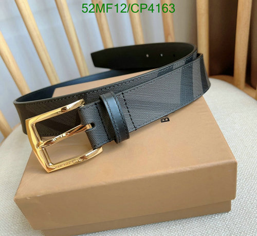 Burberry Men's Classic Check Genuine Leather Belt with Gold Buckle