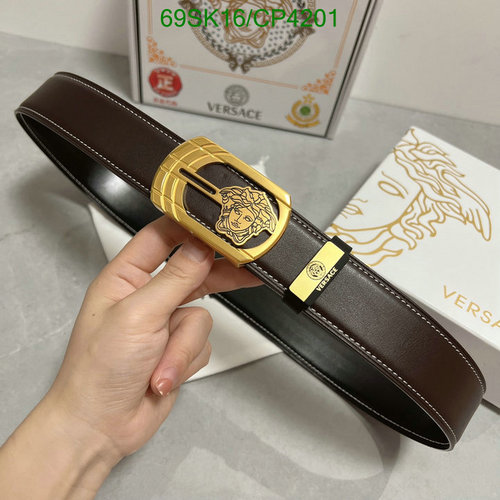 Versace Men's Brown Cowhide Leather Belt with Medusa Buckle - 3.8CM Width