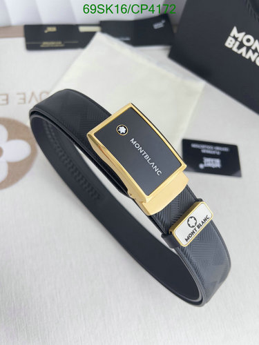 Montblanc Luxurious Men's Black Cowhide Leather Belt with Gold-Tone Buckle