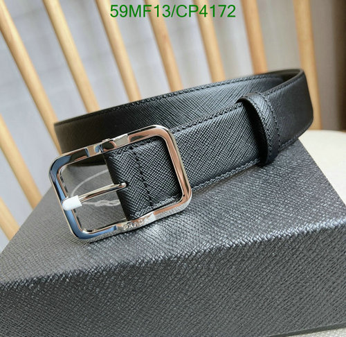Prada Saffiano Leather Belt for Men - Classic Black with Silver Buckle
