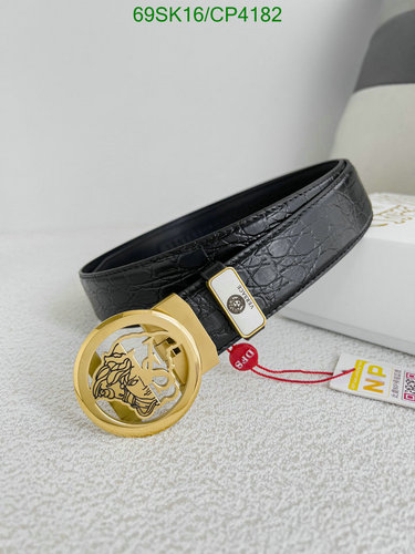 Versace Men's Gold Medusa Buckle Black Croc-Embossed Cowhide Leather Belt