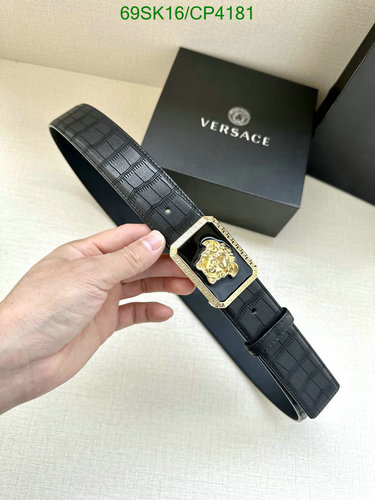 Versace Men's Black Croc-Embossed Cowhide Leather Belt with Medusa Buckle 7 Versace Men's Black Croc-Embossed Cowhide Leather Belt with Medusa Buckle
