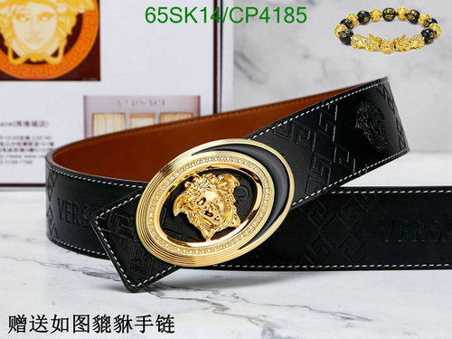 Versace Men's Gold Medusa Buckle Black Cowhide Leather Belt