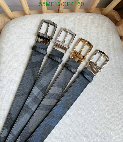 Burberry Men's Plaid Coated Canvas Belt with Reversible Buckle