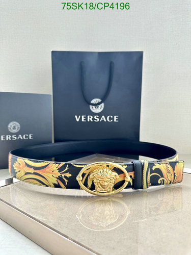 Versace Medusa Buckle Cowhide Leather Belt for Men - Black & Gold Baroque Print